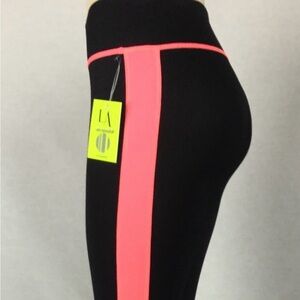 Practical Stretchy Sporty Women's Black and Orange- Pink Leggings L/XL